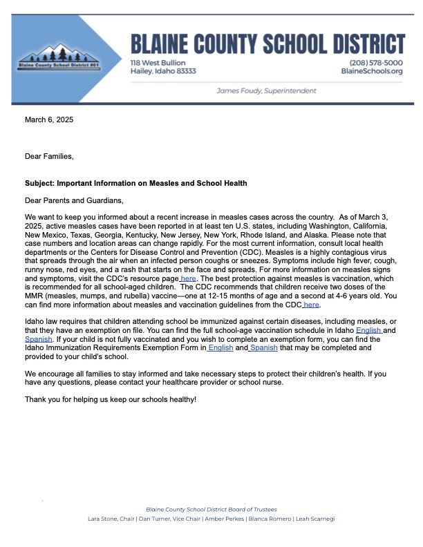  Important Information on Measles and School Health